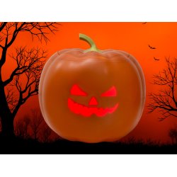 Halloween Gr�skar med LED ansigter og musik