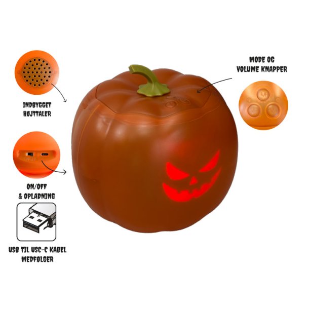 Halloween Gr�skar med LED ansigter og musik